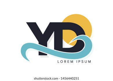 YD letter logo with ocean waves and sunset. Beach concept design