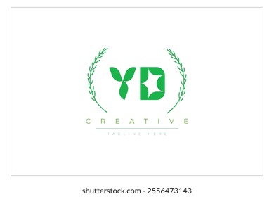 YD letters eco logo with leaf. Fresh nature and healthy leaf logo design.