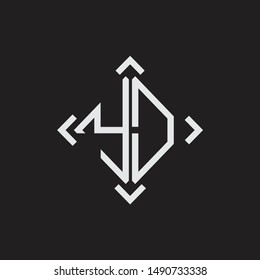 YD Logo Abstrac letter Monogram with Arrow in every side isolated on black background