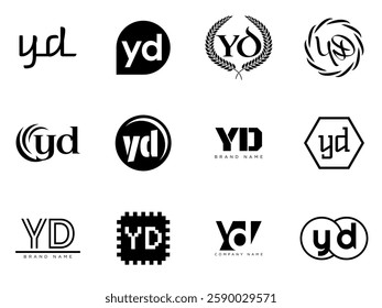 YD logo company template. Letter y and d logotype. Set different classic serif lettering and modern bold text with design elements. Initial font typography. Collection trendy business identity.