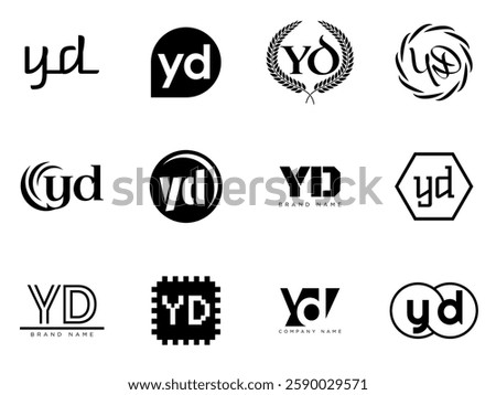 YD logo company template. Letter y and d logotype. Set different classic serif lettering and modern bold text with design elements. Initial font typography. Collection trendy business identity.