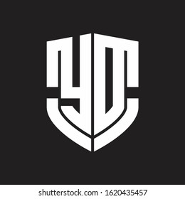 YD Logo monogram with emblem shield shape design isolated on black background
