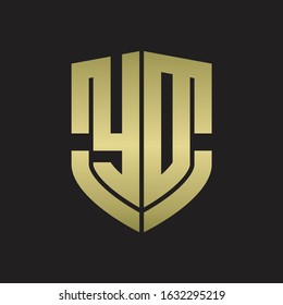 YD Logo monogram with emblem shield shape design isolated gold colors on black background