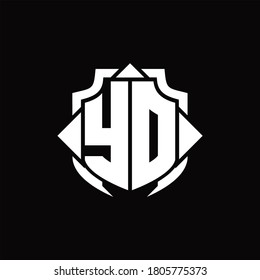 YD logo monogram with shield line and 3 arrows shape design template on black background