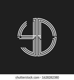 YD Logo monogram triple ribbon style line design template isolated on black background