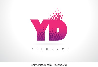 YD Y D Letter Logo with Pink Letters and Purple Color Particles Dots Design.