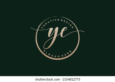 Logo de escritura a mano YE con la firma del vector de plantilla de círculo, boda, moda, floral y botánica con plantilla creativa.