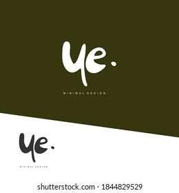 YE Erstmalige Handschrift oder handgeschriebenes Logo für die Identität. Logo mit Unterschrift und handgezeichnet.