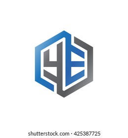YE initial letters looping linked hexagon logo black gray blue