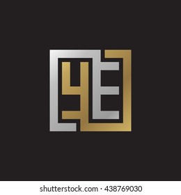 YE initial letters looping linked square elegant logo golden silver black background