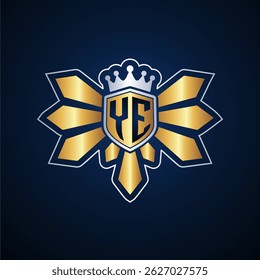 YE initial letters monogram logo for gaming with shield and eagle wing