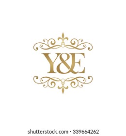 Y&E Initial logo. Ornament ampersand monogram golden logo