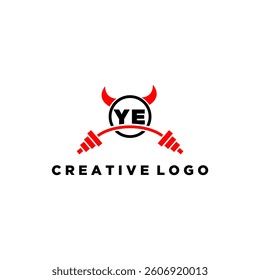 YE initial monogram for fitnes or gym logo with devil style design