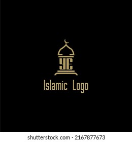 YE initial monogram for islamic logo with mosque icon design