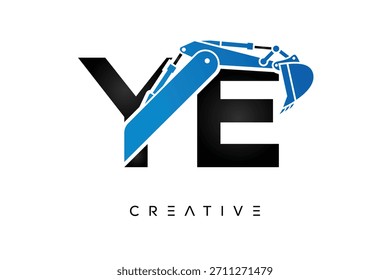 Logotipo de construcción de excavadoras de letras YE para ingeniería y Industrial
