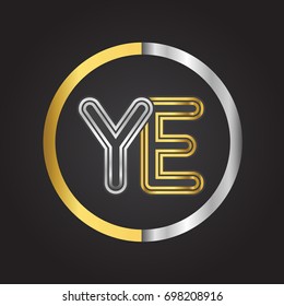 YE Letter logo in a circle. gold and silver colored. Vector design template elements for your business or company identity.