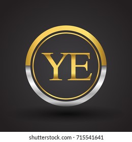 YE Letter logo in a circle, gold and silver colored. Vector design template elements for your business or company identity.