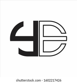 YE Letter logo monogram with oval shape negative space design template white background