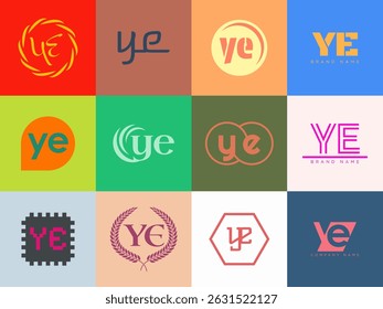 YE logo company template. Letter y and e logotype. Set different classic serif lettering and modern bold text with design elements. Initial font typography. Collection trendy business identity.
