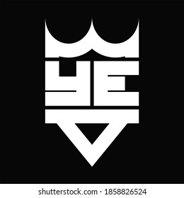 YE Logo monogram with crown shape isolated on Black background