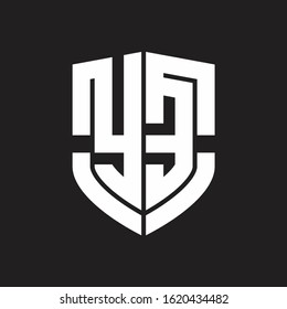YE Logo monogram with emblem shield shape design isolated on black background