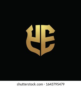 YE logo monogram with gold colors and shield shape design template