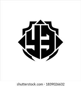 YE Logo monogram with shield line and 3 arrows shape design template on white background