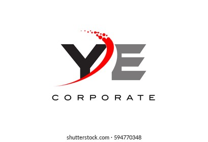 YE Modern Letter Logo Design with Red Swoosh and Dots