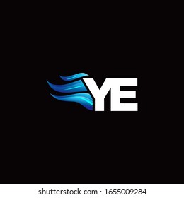 YE monogram logo with blue fire style design template