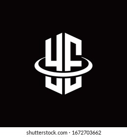 YE monogram logo in a hexagon style and surrounded by a ring