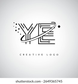 YE Orbit Monogram Logo - Futuristic Minimal Letter mark with Circular Line Art, Tech-Inspired Dots and Space Motion Concept for Modern Branding Identity (Logotipo de Monograma de Órbita YE - Marca de Letra Mínima Futurista com Linha de Arte Circular, Pontos Inspirados na Tecnologia e Conceito de Movimento Espacial para Identidade de Marca Moderna)