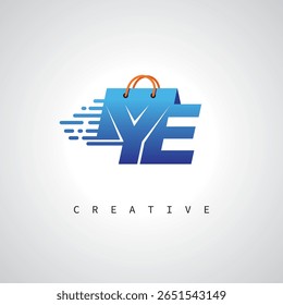 YE Shopping Monogram – Entrega rápida Logotipo de comercio electrónico con el icono del bolso y la marca digital para la tienda en línea, venta al por menor e identidad logística

