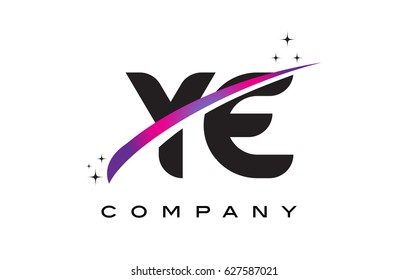 YE Y E Black Letter Logo Design with Purple Magenta Swoosh and Stars.