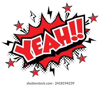 Yeah! Editable text comic effect. Cartoon vector in pop art style on transparent background