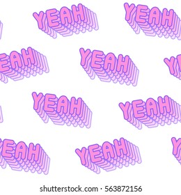 "Yeah" patches seamless pattern. White background.