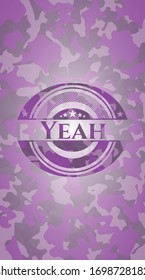 Yeah pink and purple written on a camo texture. Vector Illustration. Detailed.