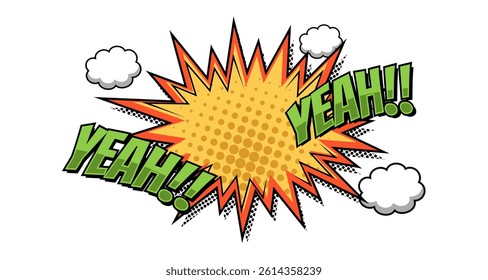 Yeah pop art comic bubble. Vector burst bubble. Comic chat retro colorful illustration