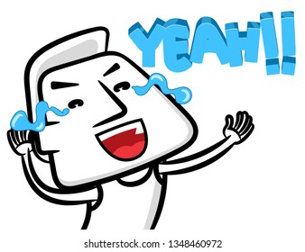 Yeah sign white man cartoon and emotion style vector on a white backgrounds