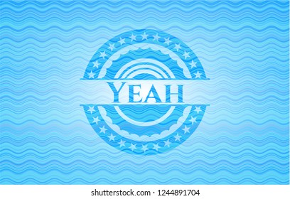 Yeah sky blue water wave badge background.