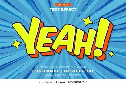 Yeah Wow Comic Style Editável Efeito de Texto