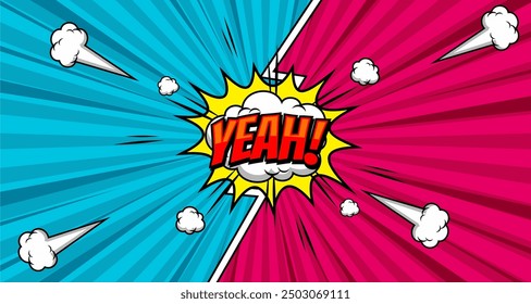 Yeah, yes, oh lettering. Comics book balloon. Bubble icon speech phrase. Cartoon font label tag expression. Comic text sound effects. Sounds vector illustration.