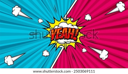 Yeah, yes, oh lettering. Comics book balloon. Bubble icon speech phrase. Cartoon font label tag expression. Comic text sound effects. Sounds vector illustration.