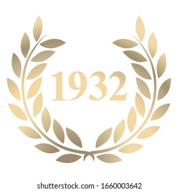 Year 1932 gold laurel wreath vector isolated on a white background 