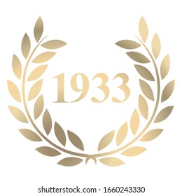 Year 1933 gold laurel wreath vector isolated on a white background 