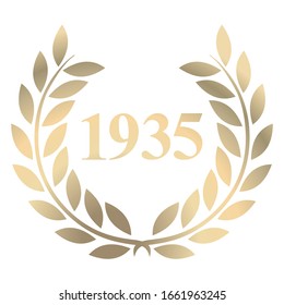 Year 1935 gold laurel wreath vector isolated on a white background 