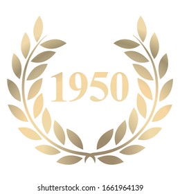 Year 1950 gold laurel wreath vector isolated on a white background 