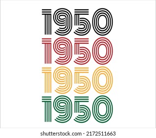 Year 1950 Retro Font. Vector With Year For Birthday In Black, Red, Orange And Green.