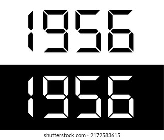 Year 1956 black and white digital numbers font.