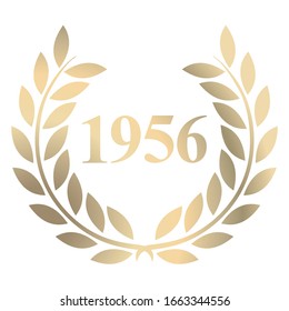 Year 1956 gold laurel wreath vector isolated on a white background 