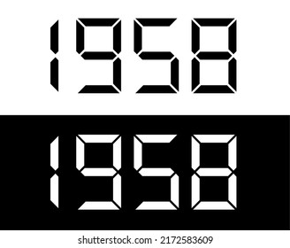 Year 1958 black and white digital numbers font.